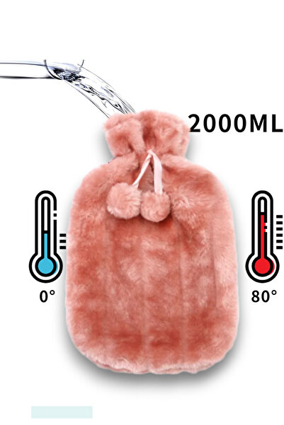 TOYFEST 2 Litre Ponponlu Yumuşak Peluş Sıcak Su Torbası Pembe