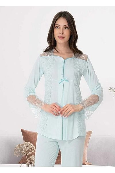 by İGP Women's Maternity Pregnant Lace Detailed Long Sleeve Stylish Pajama Set