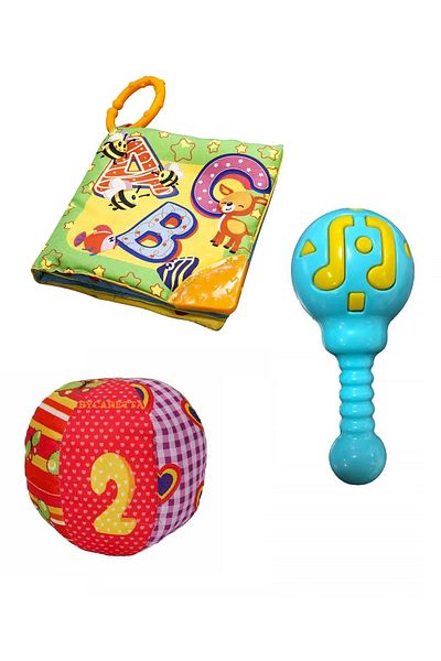 ByCaretta My First Book with Rustling Teethers + Joyful Rattle Crawling Companion Ball + Maracas Rattle 55064