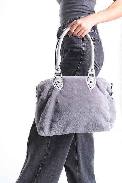 Moda Lime Γυναικεία γκρι βελούδινη τσάντα μεσαίου μεγέθους με λαβή και λουράκι Casual μοντέλο τσάντα χεριού και ώμου