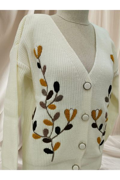 LUSSOLİFE Embroidered Flower Embroidered Buttoned Knitwear Cardigan