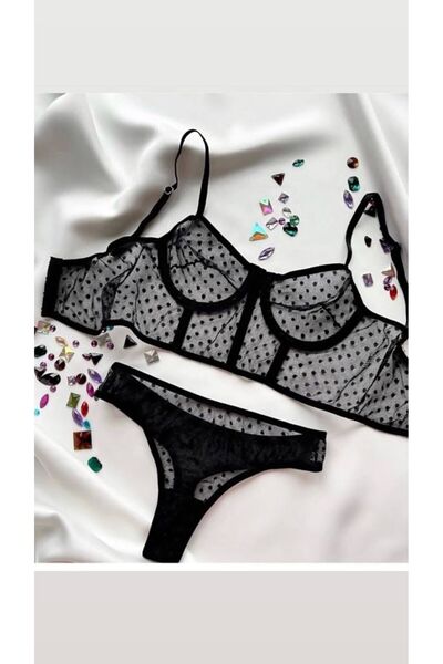 Rose Kadın Siyah Puantiyeli Bralet Set
