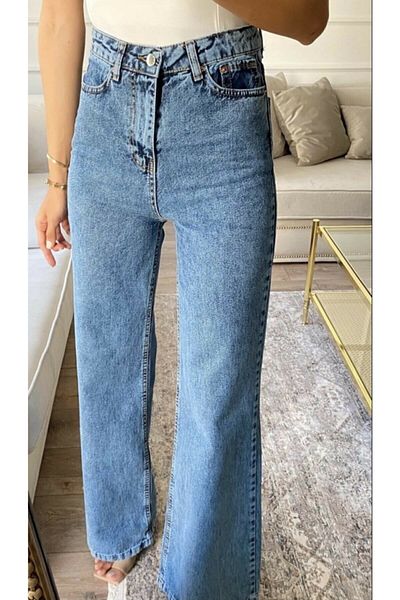 LİMABEL Meva X 90s - Μπλε Power Lycra Ψηλόμεσο Παντελόνι Palazzo Jeans