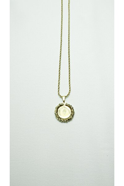 SEYAS JEWELRY ÇELİK BURGU ZİNCİRLİ DORİKA ÇERÇEVELİ ÇEYREKLİ GOLD KOLYE