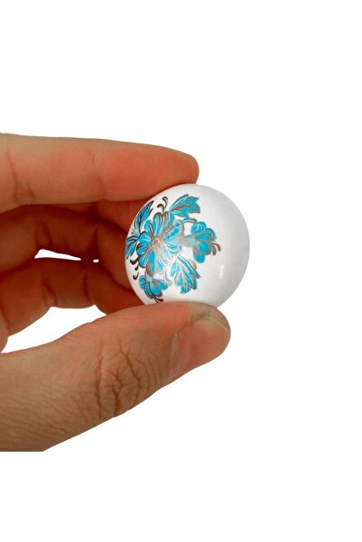 GLASWEN 8 Pieces Blue-White Floral Patterned Polymer Handle Mushroom Set - Furniture Kitchen Cabinet Drawer