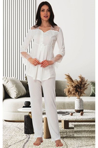 by İGP Women's Maternity Pregnant Lace Detailed Long Sleeve Stylish Pajama Set