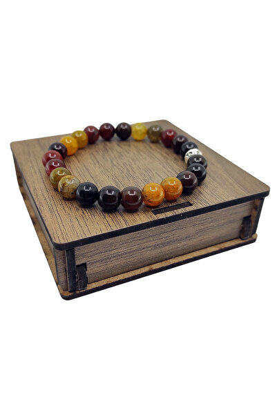 ByKolyeucum سوار من الحجر الطبيعي من حجر العقيق الأصفر مقاس 8 مم