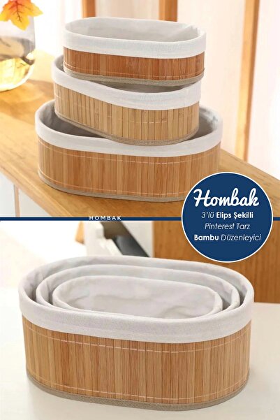 Hombak 3'lü Pinterest Stil Bambu Sepet Çok Amaçlı Kullanım Bambu Hasır Sepet