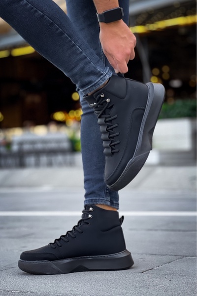 BOA BA0321 Gizli Bağcıklı Erkek Yüksek Taban Siyah Spor Bot