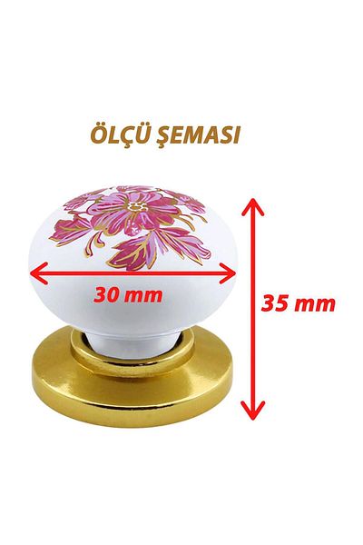 GLASWEN 8 Pieces Pink-White Flower Patterned Gold Plated Polymer Handle Furniture - Kitchen Cabinet Pull