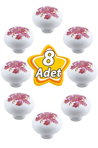 GLASWEN 8 Pieces Pink White Hydrangea Flower Patterned Polymer Button Handle Mushroom Furniture Kitchen Cabinet Drawer Kul