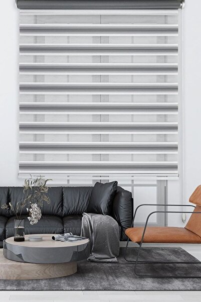 Yıldız stor Gri Beyaz Renk Geçişli Zebra Perde