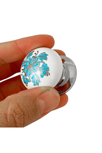 GLASWEN 15 Pcs Blue Hydrangea Polymer Handles Button Flower Patterned White Chrome Top Furniture Kitchen Cabinet Ç