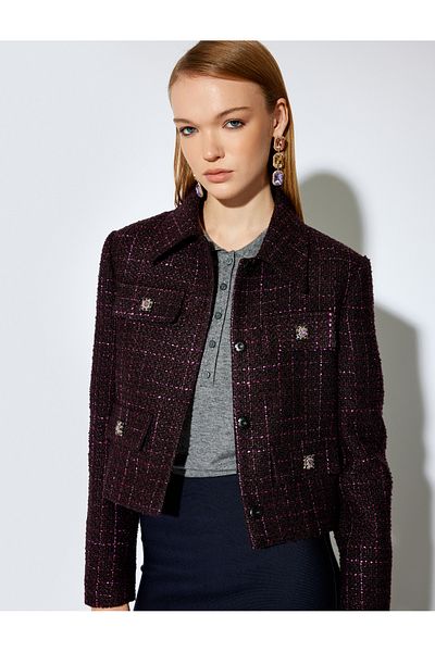 Koton X Melis Ağazat – Kurze Tweedjacke mit gesteinigten Knöpfen und 4-Taschen-Detail