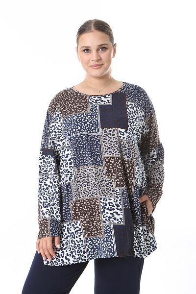 XL Modam Xlmodam Women's Large Size Long Sleeve Black Mink Patterned Lycral Tunic