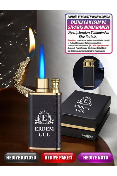 LAZZERS HEDİYELİK Kişiye Özel İsimli Lüks Kutulu Çift Ateşli Baş Harf Taç Tas...