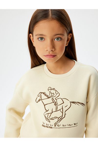 Koton Crew Neck Raised Sweatshirt - Embroidered Detail