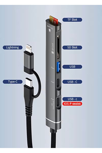 Foxyn FXN-LC5 IOS USB C USB 3.0 Hub TF USB Kart Okuyucu Type C Usb Çevirici Adaptör