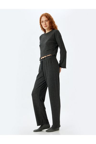 Koton Soft Textured Knitted Pajama Bottom - Wide Leg and Elastic Waist Lacing