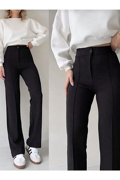 SUHIS Black High Waist Lycra Women's Palazzo Trousers - Recovery and Tube Leg