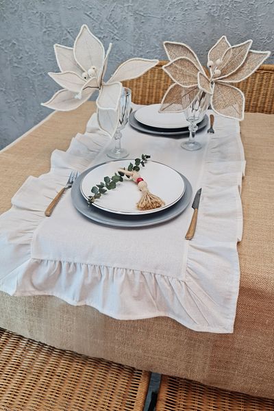 cotton maison Vintage Frilly Linen Runner 40x110 εκ |   Τραπεζομάντηλο Bohemian & Natural