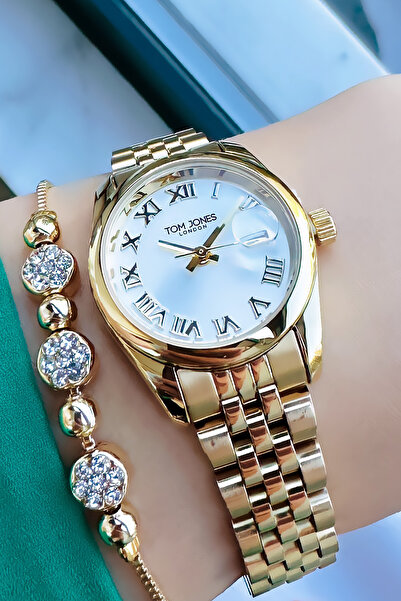 Tom Jones Orijinal Kadın Kol Saati 3 Atm Su Geçirmez Gold Renk Çelik Kordon +...
