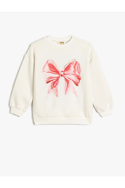 Koton Crew Neck Long Sleeve Raised Sweat Bow - Printed