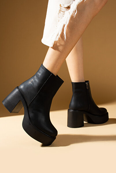 Pembe Potin Kadın Yeni Sezon Siyah Yüksek Platform Taban Topuklu Günlük Şık Rahat Bot