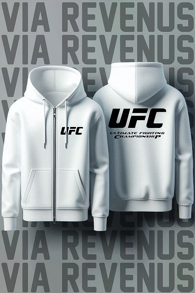 Vordevia Ufc Printed Unisex White Hooded Zippered Sweatshirt Cardigan