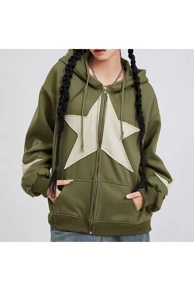 Aesthia Ζακέτα MINGALONDON Unisex Vintage Star Zip Oversize με κουκούλα