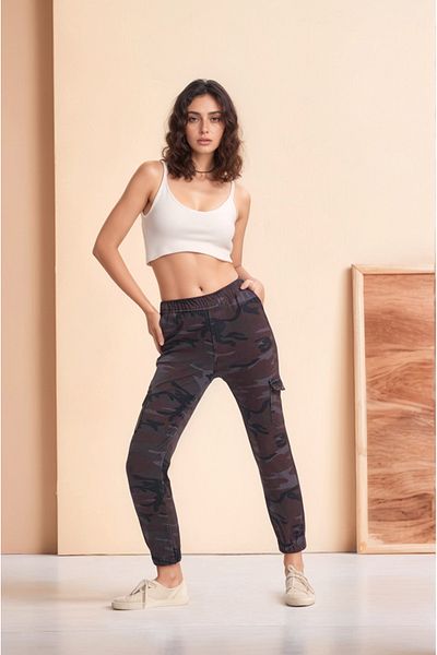 SHEVEGA Burgundy Camouflage Cargo Pocket Jeans