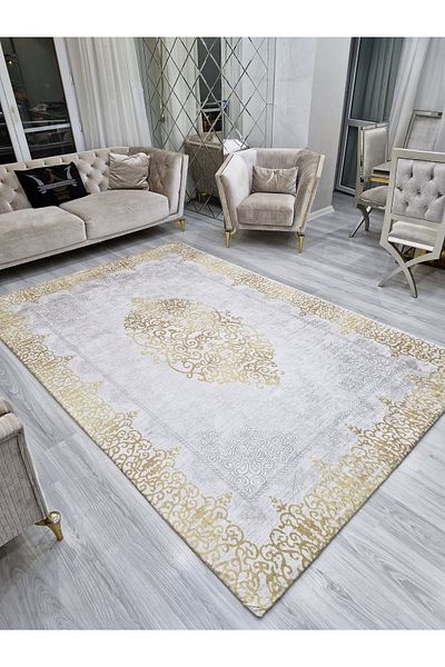 ALLGELSİN 6m2 Meter Square Washable Carpet Cover - 200x300cm, Elastic Bottom, Modern Striped