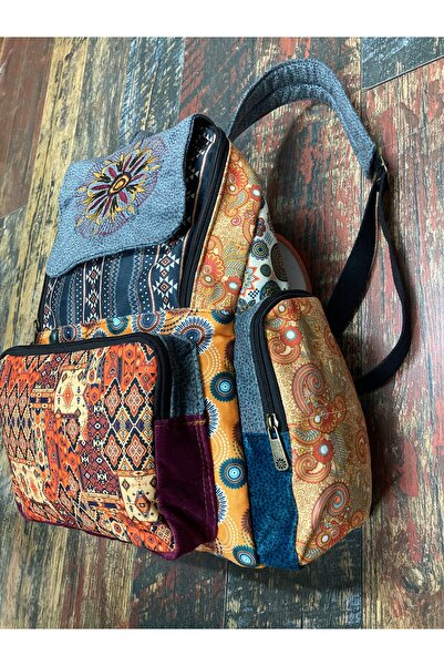 Street Bag Etnik Bohem Desenli Patchwork Tasarım Sırt Çantası Su Geçirmez