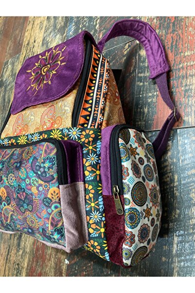 Street Bag Etnik Bohem Desenli Patchwork Tasarım Sırt Çantası Su Geçirmez