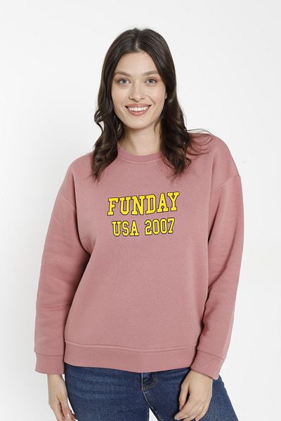 TRNKCOLLECTİON Pudra Pink Funday Printed 3 Thread Sweatshirt