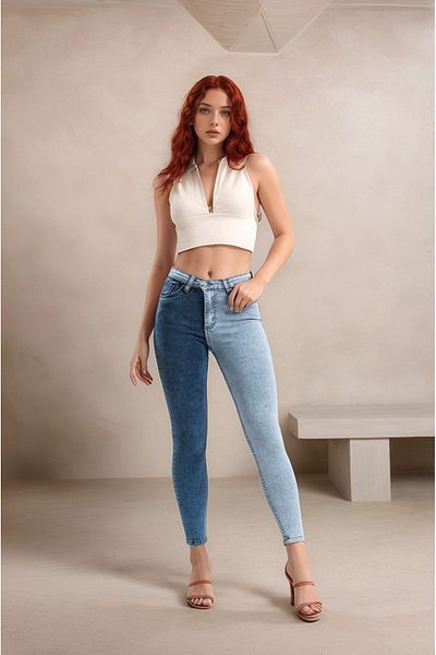 SHEVEGA Double Color Navy Blue Grey Lycra Skinny Leg Skinny Jeans