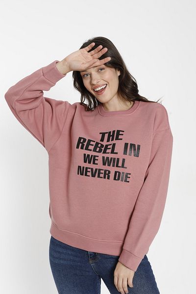 TRNKCOLLECTİON Pudra Pink the Rabel in Printed 3 Thread Sweatshirt
