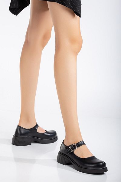 Dilimler Ayakkabı Women's Casual Shoes Black Thick Banded Buckle