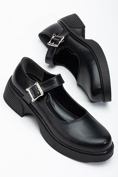 Dilimler Ayakkabı Women's Casual Shoes Black Thick Banded Buckle