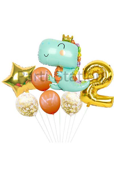 Parti Station Cute Green Dinosaur Concept 2 Years Old Balloon Set Jurassic Dinosaur Theme Birthday Foil Balloon Set