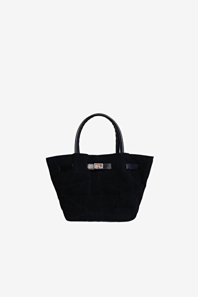 MARSEPTUN Elanor Kilit Toka Detaylı Siyah Süet Çanta