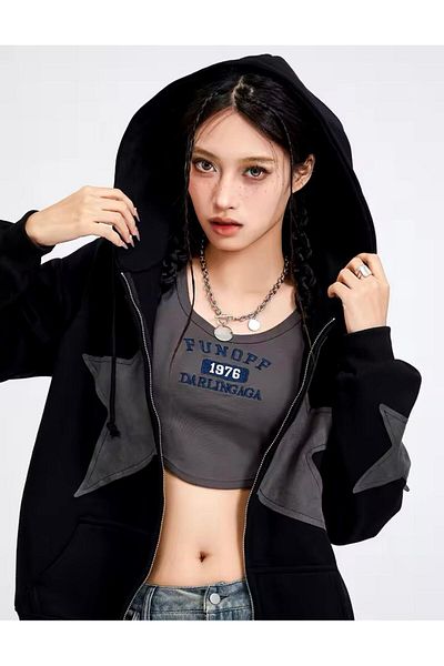 Toum Vintage Star Patterned - Ζακέτα με φερμουάρ Oversize Unisex Hooded