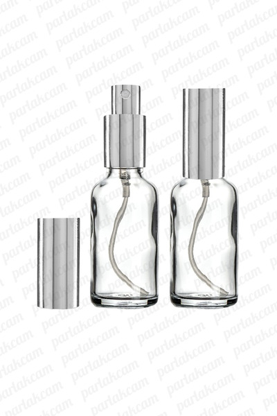 parlakcam 30ml Gümüş Renkli Full Metal Lüx Sprey Şişe Parfüm Kolonya vb İçin Sızdırmaz Şeffaf Cam Şişe 10 Adet