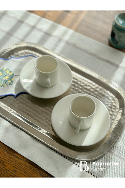 Bayraktar Seramik Set of 6 Porcelain Turkish Coffee Cups (Straight Base Bottom) 90 ml