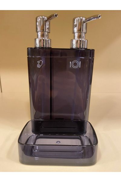 PLUS HOME Sivi Soap Dispenser 2 - Smoked with Chamber and Sponge Holder