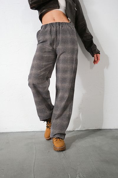 Domoda High Waist Ecru Flannel Pajama Bottoms - Relaxed Fit Wide Leg Cotton Women's Pants