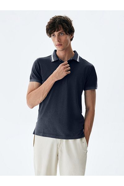 Ltb Μπλουζάκι Polo Neck κοντομάνικο κανονικό Navy Blue