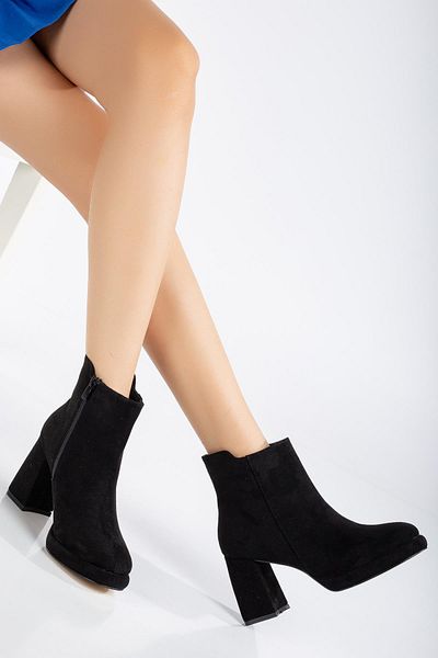 Dilimler Ayakkabı Black Suede Women's Platform Boots - Face Zipper