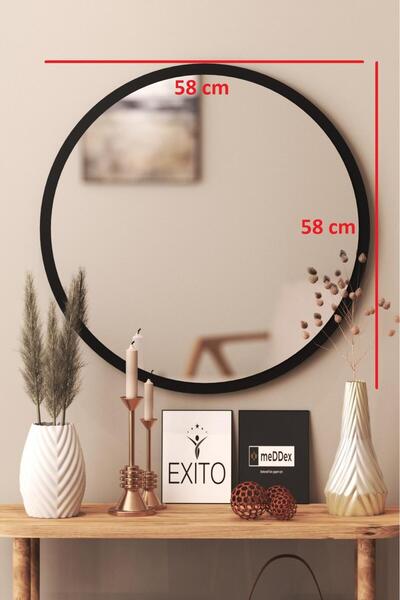 SUEL HOUSE Siyah Dekoratif Yuvarlak Duvar Aynası 60 Cm