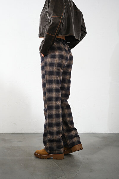 Domoda Ψηλόμεσο μπεζ φανελένιο πάτο πιτζάμα - Χαλαρή εφαρμογή, φαρδύ βαμβακερό γυναικείο παντελόνι